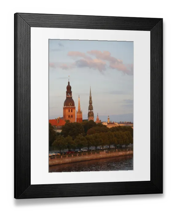 Framed Print : Riga Cathedral, St. Petrik Riche, banks of the Daugava River, from the Vansu-Brucke oder Vansu Tilts, Riga, Latvia