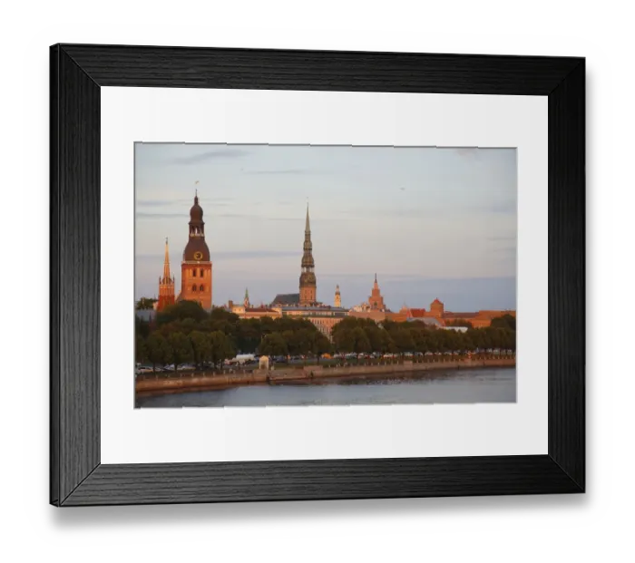 Framed Print : Historic centre with the banks of the Daugava River, Riga Cathedral, St. Peters Church, Academy of Sciences, from the Vansu Bridge or Vansu tilts over Daugava, Riga, Latvia Framed Print : Historic centre with the banks of the Daugava River, Riga Cathedral, St. Peters Church, Academy of Sciences, from the Vansu Bridge or Vansu tilts over Daugava, Riga, Latvia