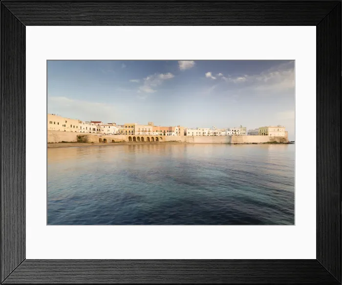 Framed Print : Town beach and historic centre in the evening light, Gulf of Taranto, Gallipoli, Province of Lecce, Apulia, Italy Framed Print : Town beach and historic centre in the evening light, Gulf of Taranto, Gallipoli, Province of Lecce, Apulia, Italy