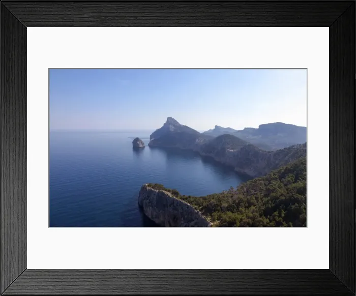 Framed Print : View from the Mirador des Colomer onto the Cap de Formentor and the small island of Colomer, Majorca, Balearic Islands, Spain