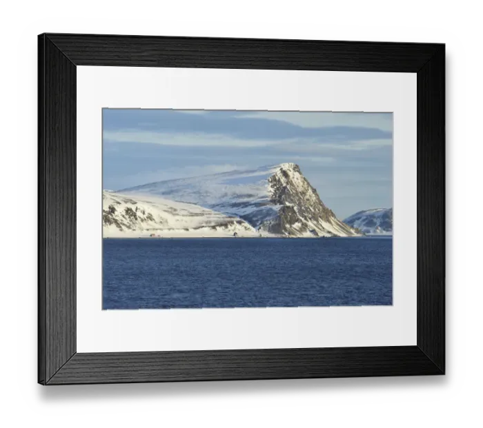 Framed Print : Norwegian Sea and island coast with buildings, Mageroya island, Finnmark County, Norway Framed Print : Norwegian Sea and island coast with buildings, Mageroya island, Finnmark County, Norway