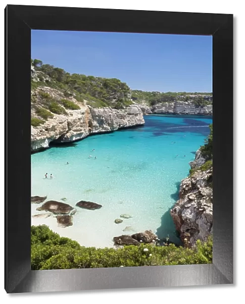 Bay and beach of Cala d es Moro in Calas Almonia, Santanyi, Majorca, Balearic Islands, Spain