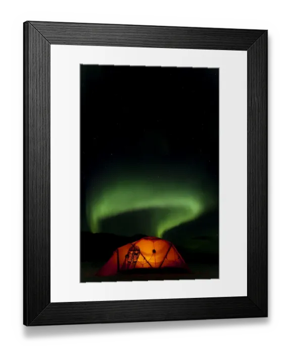 Framed Print : Illuminated expedition tent and traditional wooden snow shoes, Northern or Polar Lights, Aurora Borealis, green, near Whitehorse, Yukon Territory, Canada Framed Print : Illuminated expedition tent and traditional wooden snow shoes, Northern or Polar Lights, Aurora Borealis, green, near Whitehorse, Yukon Territory, Canada
