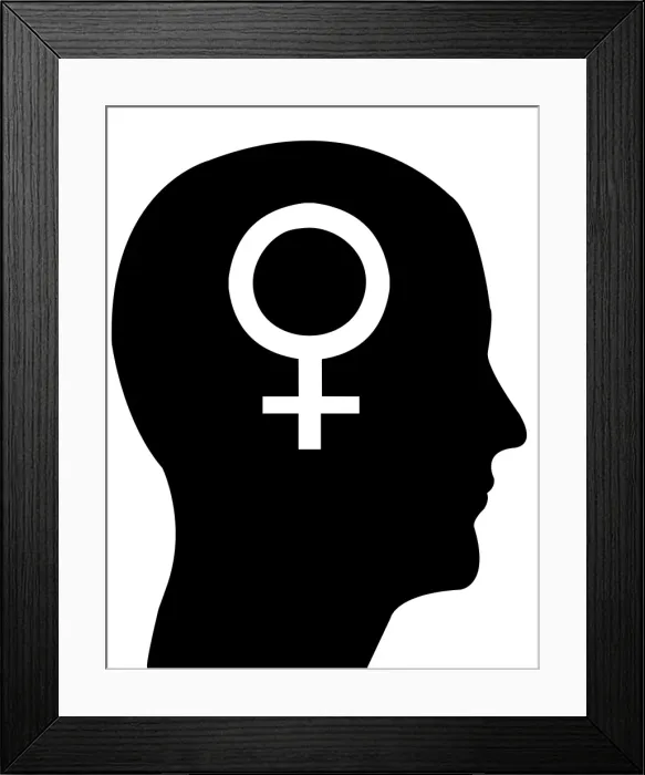 Framed Print : Head in profile with the symbol of Venus, female gender, illustration Framed Print : Head in profile with the symbol of Venus, female gender, illustration