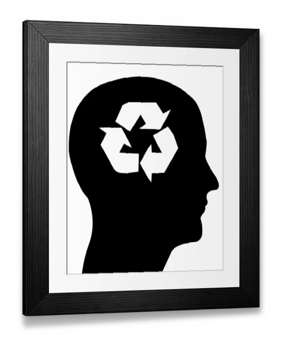 Framed Print : Head in profile with recycling symbol, illustration