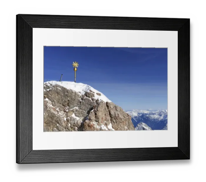 Framed Print : Mt. Zugspitze, 2962m, with the summit cross restored in 2009, Wettersteingebirge mountains, Werdenfels, Upper Bavaria, Bavaria, Germany, Europe Framed Print : Mt. Zugspitze, 2962m, with the summit cross restored in 2009, Wettersteingebirge mountains, Werdenfels, Upper Bavaria, Bavaria, Germany, Europe