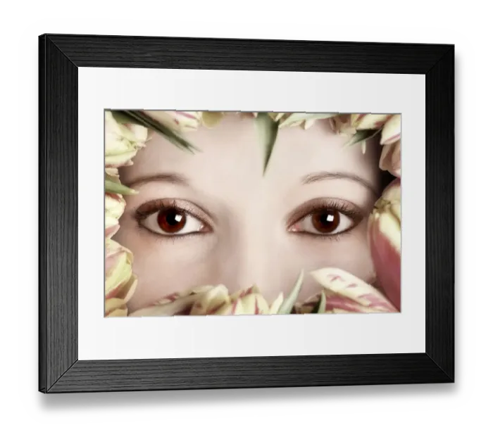 Framed Print : Eyes of a woman framed by tulips Framed Print : Eyes of a woman framed by tulips