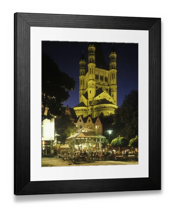 Framed Print : Fischmarkt square and Gross St. Martin church, in the evening, illuminated, old town, Cologne, North Rhine-Westphalia, Germany, Europe Framed Print : Fischmarkt square and Gross St. Martin church, in the evening, illuminated, old town, Cologne, North Rhine-Westphalia, Germany, Europe