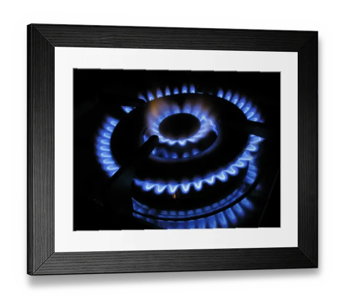 Framed Print : Gas flame of a gas stove