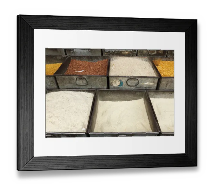Framed Print : Tin trays with rice, Devaraja Market, Mysore, Karnataka, South India, India, South Asia, Asia Framed Print : Tin trays with rice, Devaraja Market, Mysore, Karnataka, South India, India, South Asia, Asia