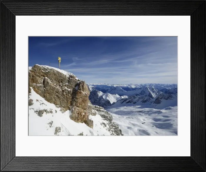 Framed Print : Mt. Zugspitze, 2962m, with its summer cross restored in 2009, Wettersteingebirge mountains, Werdenfels, Upper Bavaria, Bavaria, Germany, Europe Framed Print : Mt. Zugspitze, 2962m, with its summer cross restored in 2009, Wettersteingebirge mountains, Werdenfels, Upper Bavaria, Bavaria, Germany, Europe