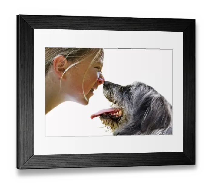 Framed Print : Girl and dog sniffing each others noses Framed Print : Girl and dog sniffing each others noses