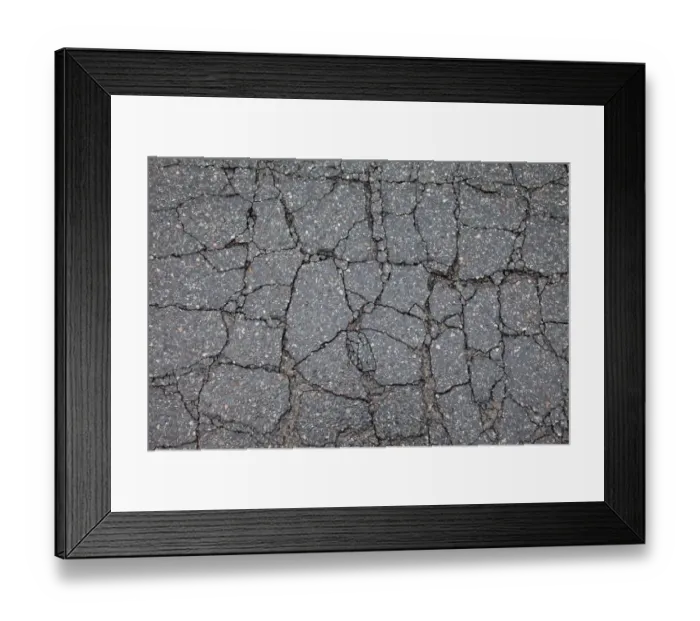 Framed Print : Asphalt cracked by frost and cold, potholes in Berlin, Germany, Europe Framed Print : Asphalt cracked by frost and cold, potholes in Berlin, Germany, Europe