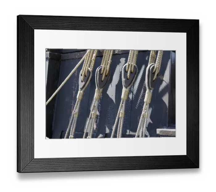 Framed Print : Ropes and pulleys on a ship Framed Print : Ropes and pulleys on a ship