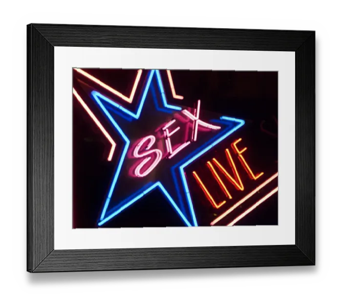 Framed Print : Neon sign in a red light district, with the lettering Sex Live Framed Print : Neon sign in a red light district, with the lettering Sex Live