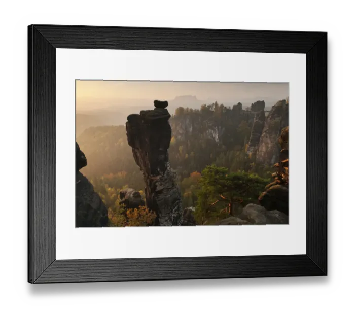 Framed Print : View from the Hoellenhundaussicht view over the Wehlgrund valley to the Bastei rock formation and Basteibruecke bridge, dawn, sunrise, autumn, Saxon Switzerland, Saxony, Germany, Europe Framed Print : View from the Hoellenhundaussicht view over the Wehlgrund valley to the Bastei rock formation and Basteibruecke bridge, dawn, sunrise, autumn, Saxon Switzerland, Saxony, Germany, Europe