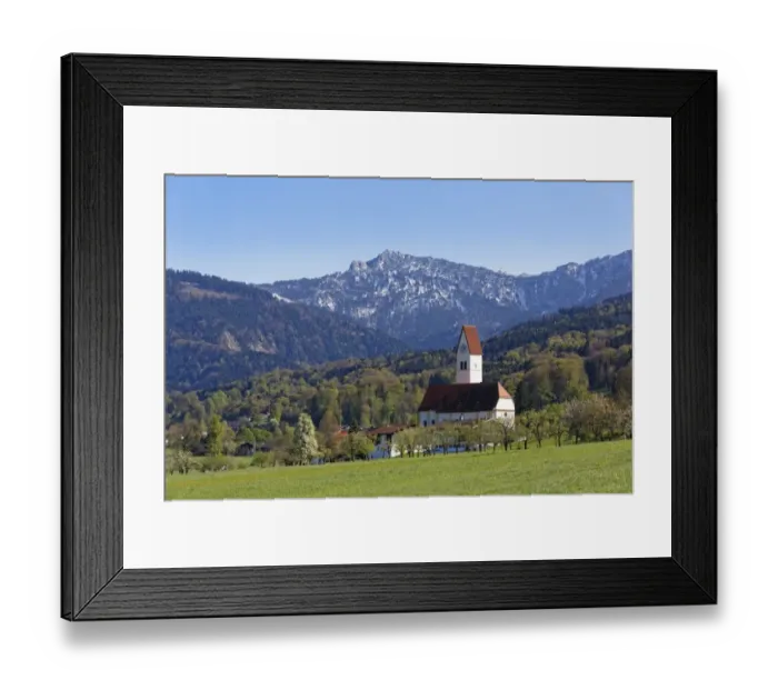 Framed Print : Maria Morgenstern Church, Lippertskirchen, Bad Feilnbach, Lechnerkopf mountain at the back, Upper Bavaria, Bavaria, Germany Framed Print : Maria Morgenstern Church, Lippertskirchen, Bad Feilnbach, Lechnerkopf mountain at the back, Upper Bavaria, Bavaria, Germany