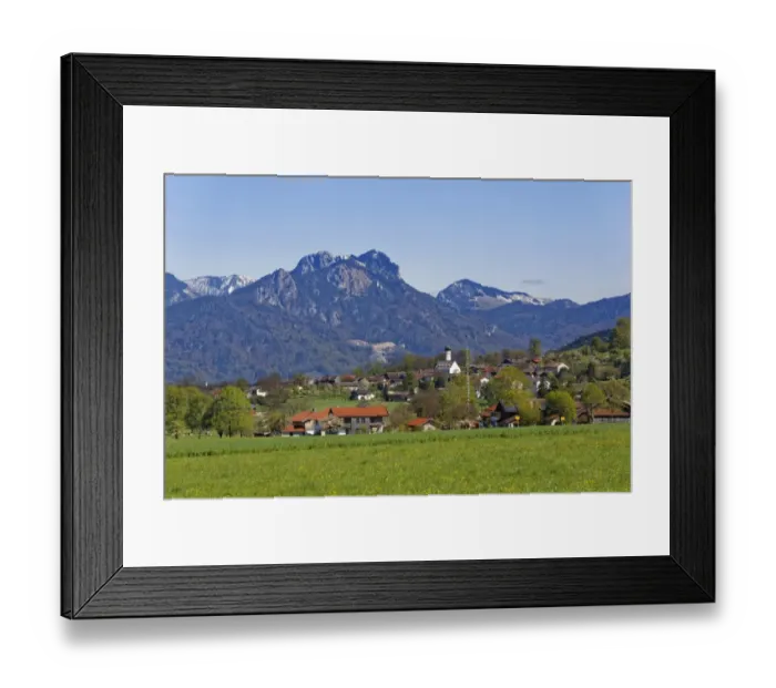 Framed Print : View of the village, Litzldorf, Bad Feilnbach, Heuberg mountain at the back, Upper Bavaria, Bavaria, Germany Framed Print : View of the village, Litzldorf, Bad Feilnbach, Heuberg mountain at the back, Upper Bavaria, Bavaria, Germany