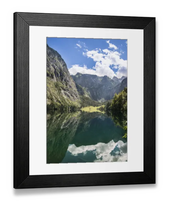 Framed Print : Obersee lake with water reflection, Salet on lake Konigssee, Berchtesgaden National Park, Berchtesgadener Land district, Upper Bavaria, Bavaria, Germany