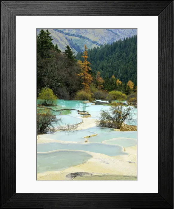 Framed Print : Lime terraces with lakes in autumnal environment, Huanglong National Park, Sichuan Province, China Framed Print : Lime terraces with lakes in autumnal environment, Huanglong National Park, Sichuan Province, China