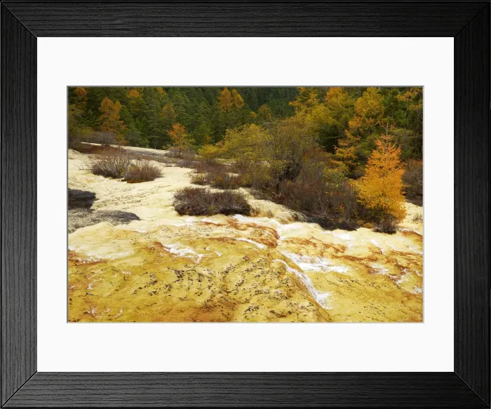 Framed Print : Lime terrace in autumnal environment, Huanglong National Park, Sichuan Province, China Framed Print : Lime terrace in autumnal environment, Huanglong National Park, Sichuan Province, China