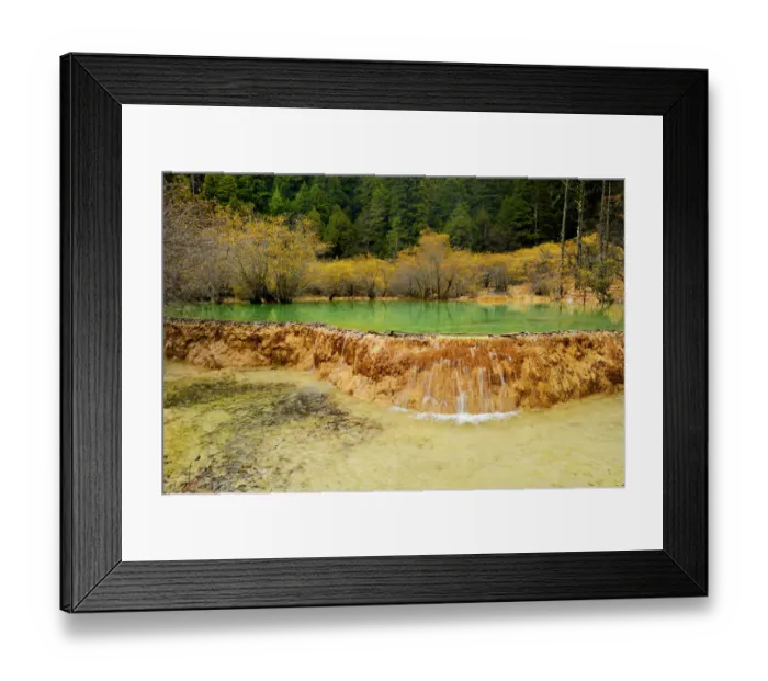 Framed Print : Lime terraces with lakes in autumnal environment, Huanglong National Park, Sichuan Province, China Framed Print : Lime terraces with lakes in autumnal environment, Huanglong National Park, Sichuan Province, China