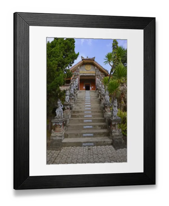 Framed Print : Access stairs, with preligious sayings on each step, of the Buddhist monastery Brahma Vihara, Banjar, North Bali, Bali, Indonesia Framed Print : Access stairs, with preligious sayings on each step, of the Buddhist monastery Brahma Vihara, Banjar, North Bali, Bali, Indonesia