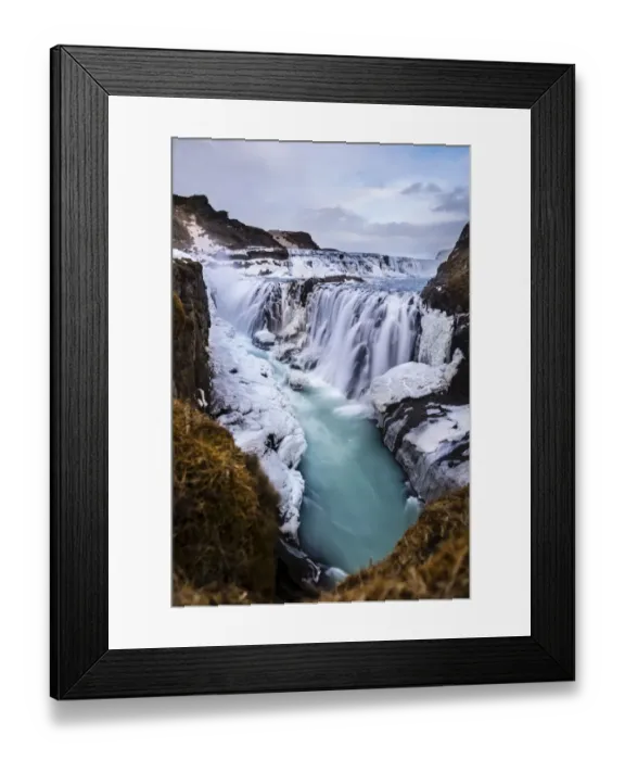 Framed Print : Gullfoss waterfall, with ice and stones, Vik, Iceland Framed Print : Gullfoss waterfall, with ice and stones, Vik, Iceland