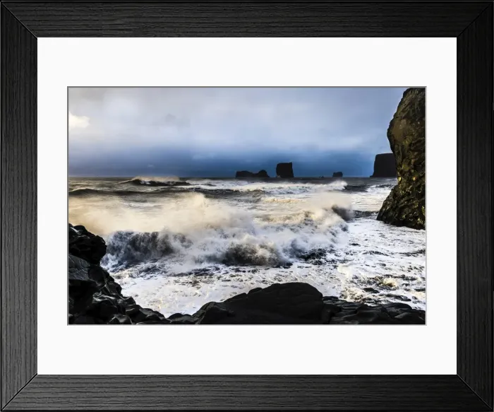 Framed Print : Surf, with dramatic cloudy sky, Vik, Iceland Framed Print : Surf, with dramatic cloudy sky, Vik, Iceland