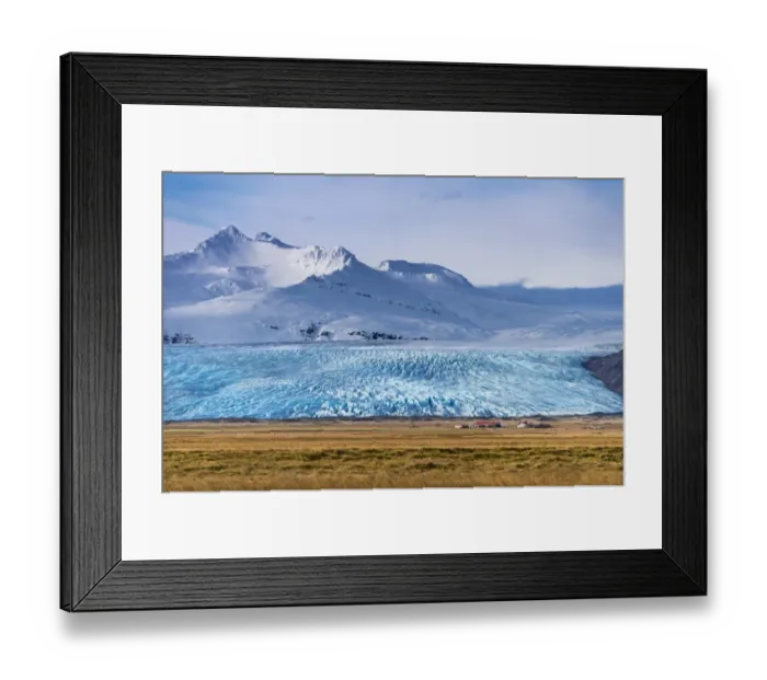 Framed Print : Icelandic farmstead with glacier tongue and snow-covered mountains, Hofn, Iceland Framed Print : Icelandic farmstead with glacier tongue and snow-covered mountains, Hofn, Iceland