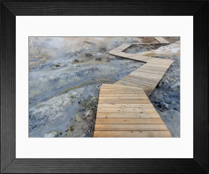 Framed Print : Boardwalk for tourists leading through the Seltun geothermal area near Krysuvik or Krisuvik, Reykjanesskagi, Southern Peninsula or Reykjanes, Iceland Framed Print : Boardwalk for tourists leading through the Seltun geothermal area near Krysuvik or Krisuvik, Reykjanesskagi, Southern Peninsula or Reykjanes, Iceland