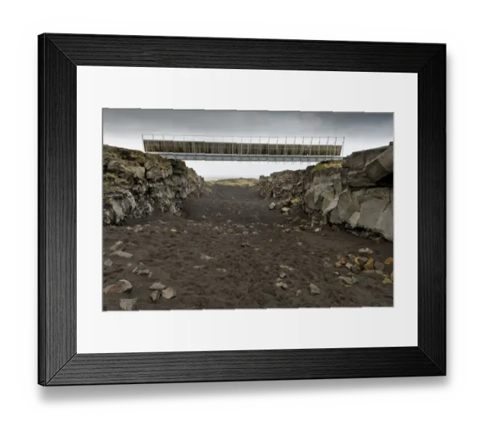 Framed Print : Bridge between the continents crosses the fracture zone between the American and European tectonic plates, Reykjanesskagi peninsula, Iceland Framed Print : Bridge between the continents crosses the fracture zone between the American and European tectonic plates, Reykjanesskagi peninsula, Iceland