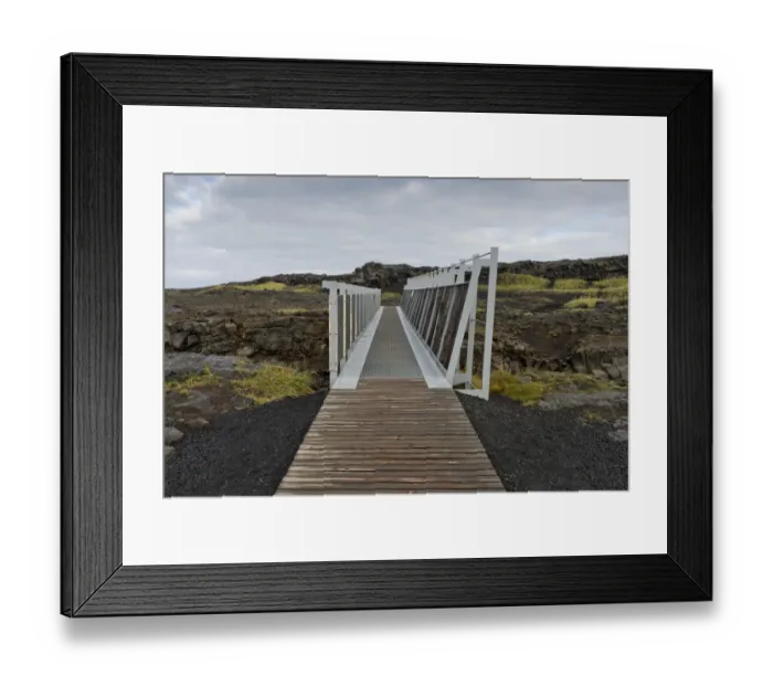 Framed Print : Bridge between the continents crosses the fracture zone between the American and European tectonic plates, Reykjanesskagi peninsula, Iceland Framed Print : Bridge between the continents crosses the fracture zone between the American and European tectonic plates, Reykjanesskagi peninsula, Iceland