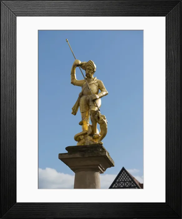 Framed Print : Fountain figure of St. George, 16th century, Georg Fountain, Market Square, Eisenach, Thuringia, Germany Framed Print : Fountain figure of St. George, 16th century, Georg Fountain, Market Square, Eisenach, Thuringia, Germany