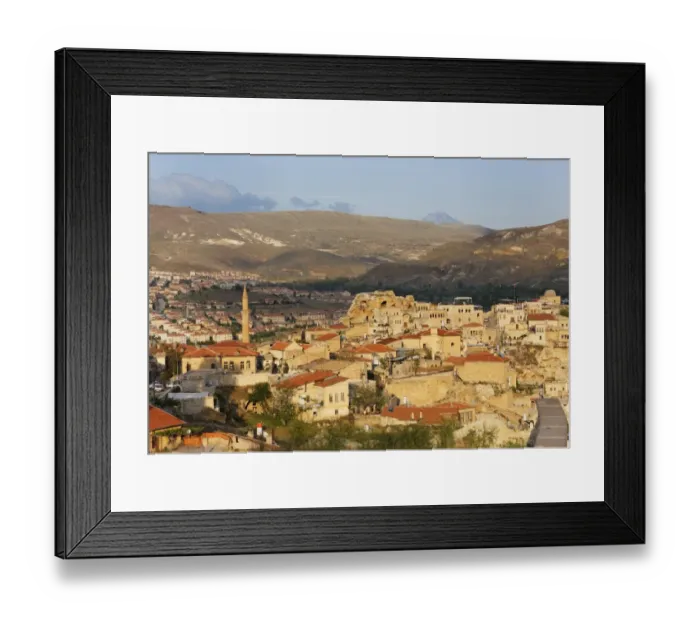 Framed Print : Townscape, Urgup, Mount Erciyes volcano at the back, Nevsehir Province, Cappadocia, Central Anatolia Region, Anatolia, Turkey