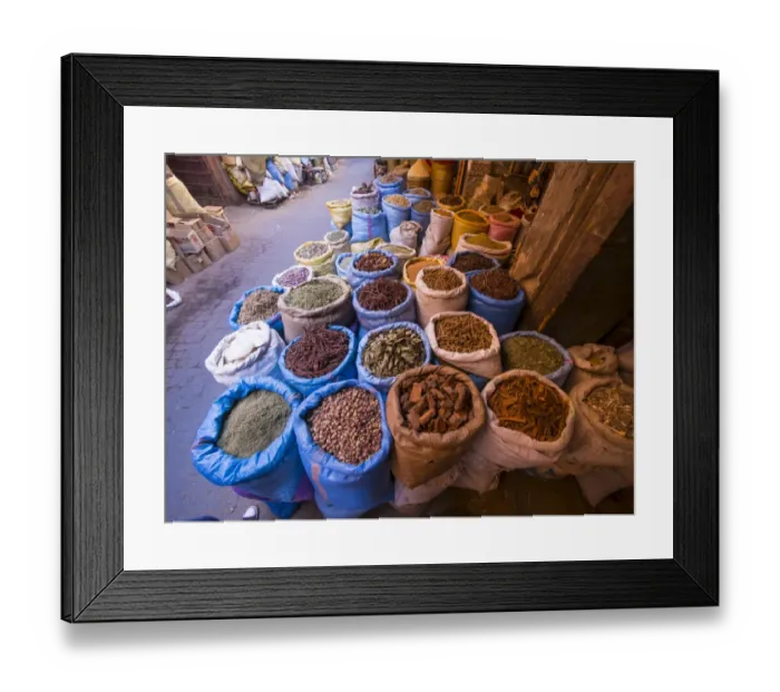 Framed Print : Bags of spices in the historic Medina, Souk, market, Marrakech, Marrakech-Tensift-Al Haouz, Morocco Framed Print : Bags of spices in the historic Medina, Souk, market, Marrakech, Marrakech-Tensift-Al Haouz, Morocco