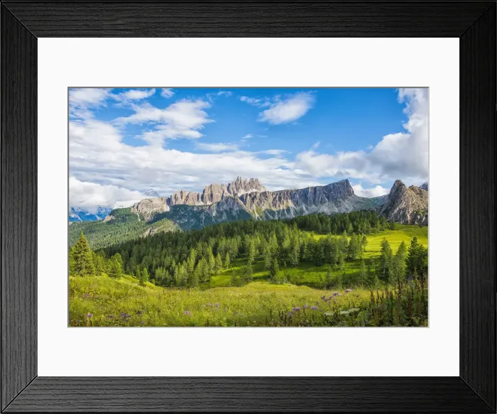 Framed Print : Lastoi de Formin mountain with blue sky and clouds, Croda da Lago at the back, Dolomites, Veneto, Italy