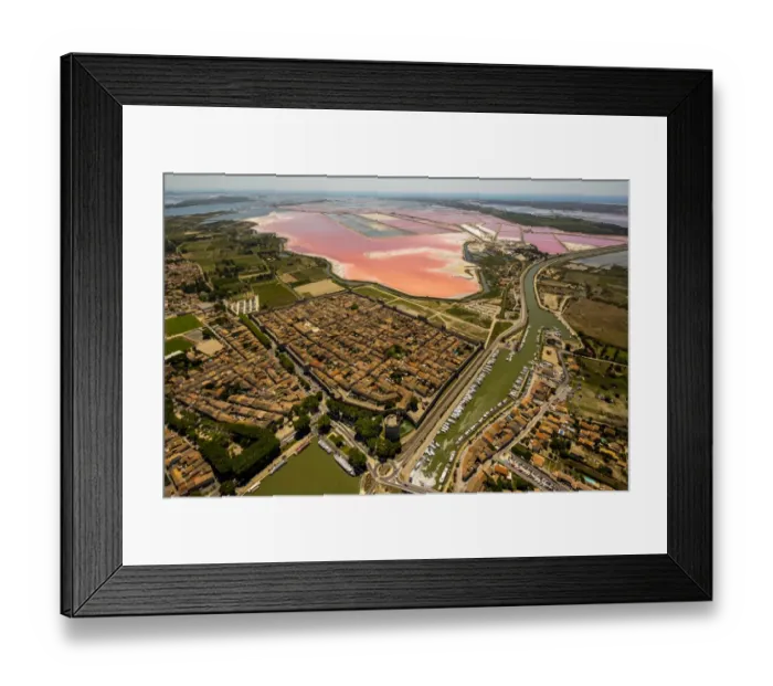 Framed Print : Salines and the historic centre in the quadrilateral of Aigues-Mortes, Camargue, Languedoc-Roussillon, France Framed Print : Salines and the historic centre in the quadrilateral of Aigues-Mortes, Camargue, Languedoc-Roussillon, France