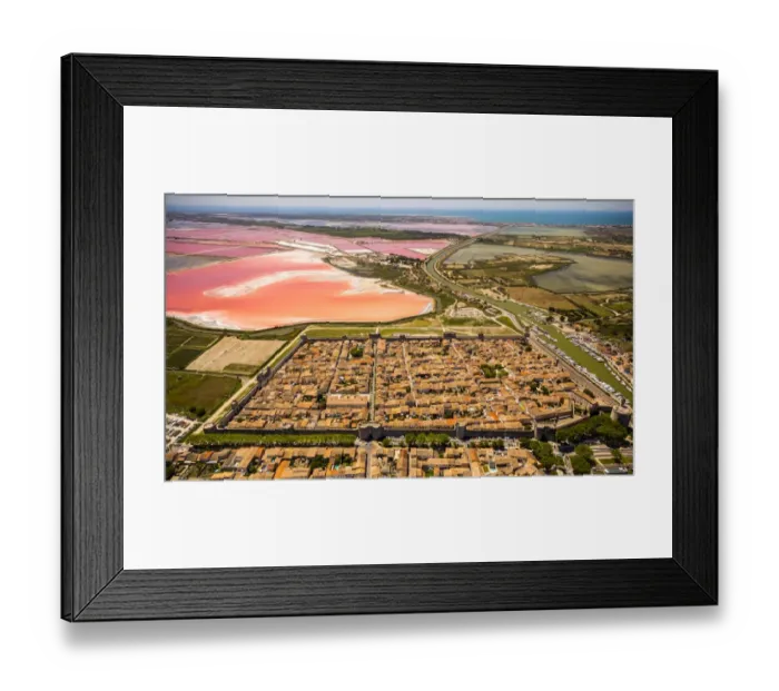 Framed Print : Salines and the historic centre in the quadrilateral of Aigues-Mortes, Camargue, Languedoc-Roussillon, France Framed Print : Salines and the historic centre in the quadrilateral of Aigues-Mortes, Camargue, Languedoc-Roussillon, France