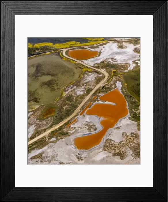 Framed Print : Salt patterns on the surface of salt marshes, brackish water area with colourful old salines, near Aigues-Mortes, Saintes-Maries-de-la-Mer, Camargue, Provence-Alpes-Cote dAzur, France Framed Print : Salt patterns on the surface of salt marshes, brackish water area with colourful old salines, near Aigues-Mortes, Saintes-Maries-de-la-Mer, Camargue, Provence-Alpes-Cote dAzur, France