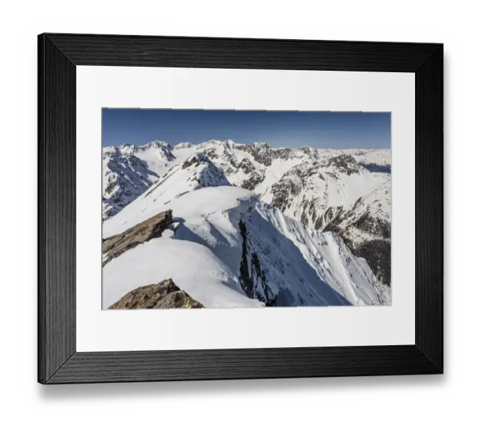 Framed Print : Summit ridge with overhanging snow en route to Mt Lser Orgelspitze in Val Martello, Martelltal valley, and the Stelvio National Park, Ortler Alps with Mt King, Mt Zebru and Mt Ortler, Vinschgau, South Tyrol, Trentino-Alto Adige, Italy Framed Print : Summit ridge with overhanging snow en route to Mt Lser Orgelspitze in Val Martello, Martelltal valley, and the Stelvio National Park, Ortler Alps with Mt King, Mt Zebru and Mt Ortler, Vinschgau, South Tyrol, Trentino-Alto Adige, Italy