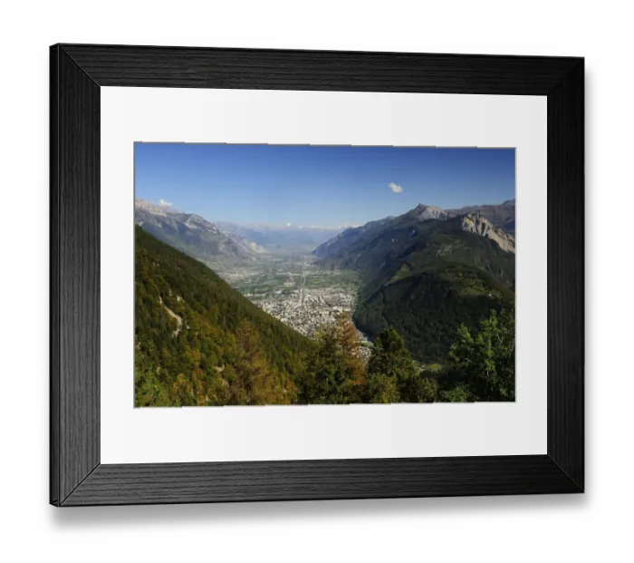 Framed Print : The view of the Rhone valley from Martigny to Sierre and Leukerbad, Canton of Valais, Switzerland Framed Print : The view of the Rhone valley from Martigny to Sierre and Leukerbad, Canton of Valais, Switzerland