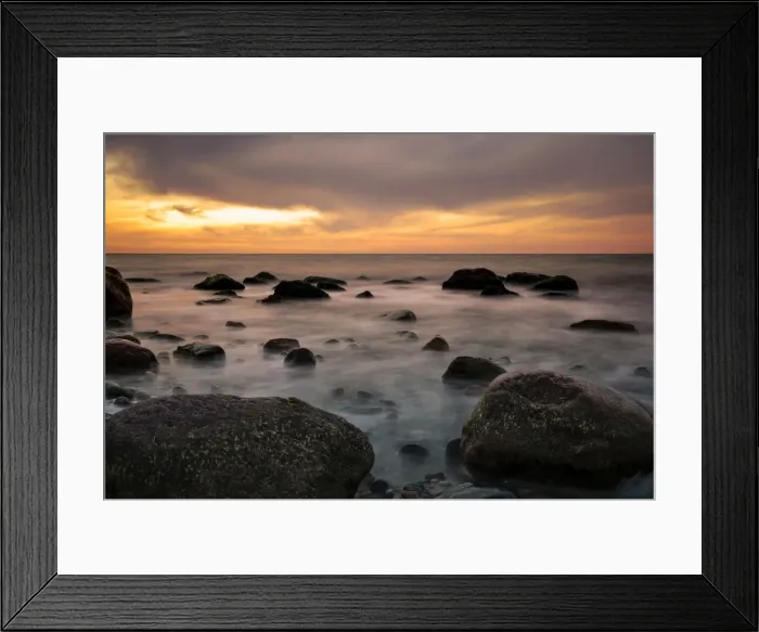 Framed Print : Stretch of coast with rocks just before sunset, near Ahrenshoop, Fischland, Mecklenburg-Western Pomerania, Germany Framed Print : Stretch of coast with rocks just before sunset, near Ahrenshoop, Fischland, Mecklenburg-Western Pomerania, Germany