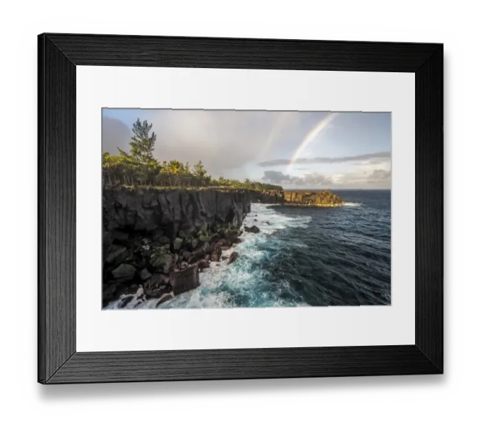 Framed Print : Rainbow and waves of a story sea at Cap Mechant, Wild South, Sud sauvage, Reunion Framed Print : Rainbow and waves of a story sea at Cap Mechant, Wild South, Sud sauvage, Reunion