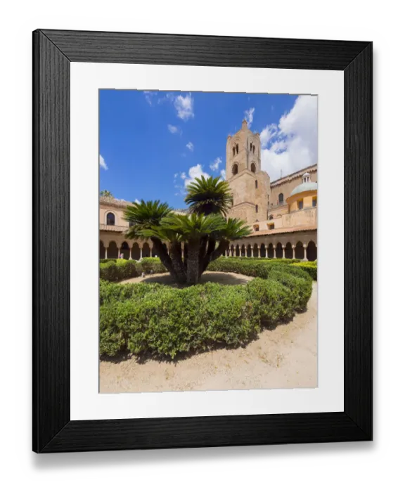 Framed Print : Cloister with ornate pillars at Monreale Cathedral or Cathedral Santa Maria Nuova, Monreale, Sicily, Italy Framed Print : Cloister with ornate pillars at Monreale Cathedral or Cathedral Santa Maria Nuova, Monreale, Sicily, Italy