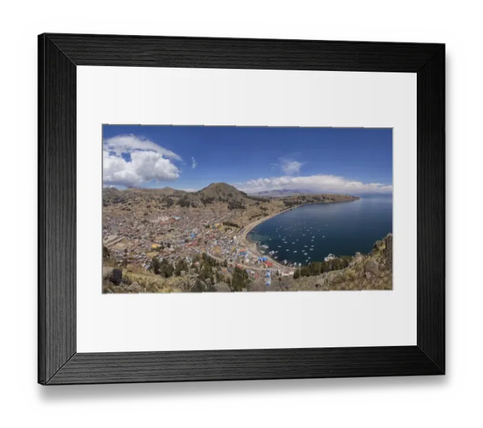 Framed Print : The town of Copacabana with its bay, lake Titicaca, Laz Paz, Bolivia Framed Print : The town of Copacabana with its bay, lake Titicaca, Laz Paz, Bolivia