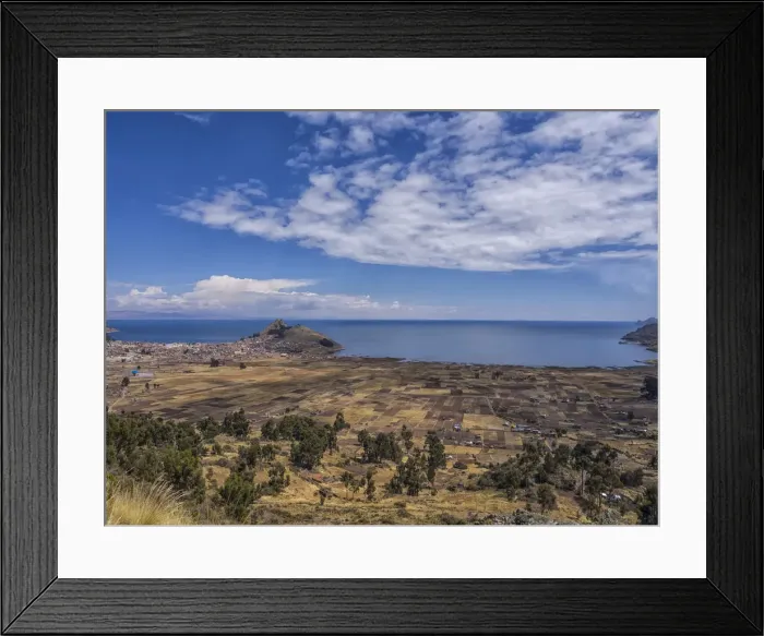 Framed Print : The bay and the town of Copacabana, Lake Titicaca, Bolivian plateau Altiplano, Laz Paz, Bolivia Framed Print : The bay and the town of Copacabana, Lake Titicaca, Bolivian plateau Altiplano, Laz Paz, Bolivia