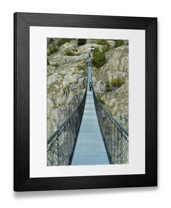Framed Print : Stressed-ribbon bridge across Massa Gorge, Belalp tourism region, Canton of Valais, Switzerland Framed Print : Stressed-ribbon bridge across Massa Gorge, Belalp tourism region, Canton of Valais, Switzerland