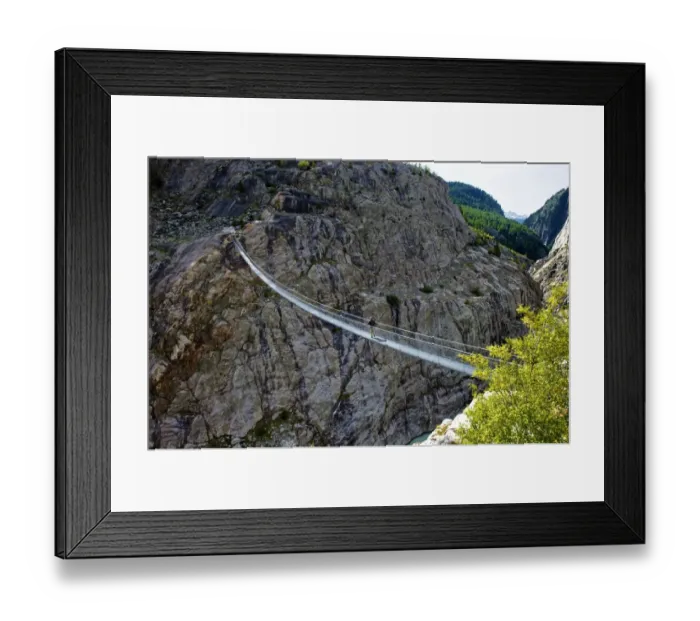 Framed Print : Stressed-ribbon bridge across Massa Gorge, Belalp tourism region, Canton of Valais, Switzerland