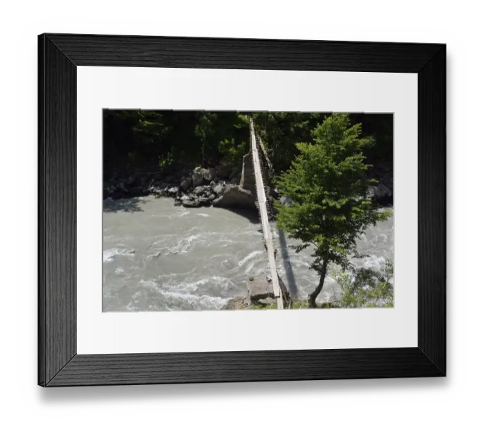 Framed Print : Simple suspension bridge over the Enguri river, Svaneti or Svanetia, Caucasus Mountains, Georgia Framed Print : Simple suspension bridge over the Enguri river, Svaneti or Svanetia, Caucasus Mountains, Georgia